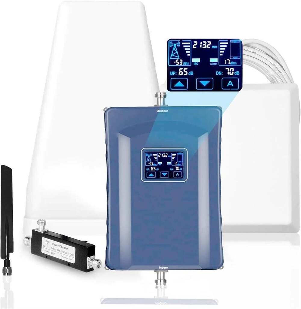 Cell Phone Signal Booster Kit with LCD Display and Antennas